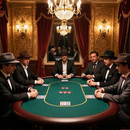 Men in Suits Playing Poker in Luxurious Card Room