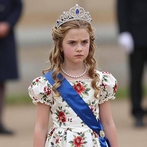Young Girl in Princess Costume with Tiara and Blue Sash