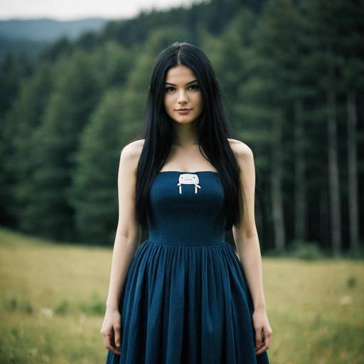Young Woman in Blue Dress Outdoors