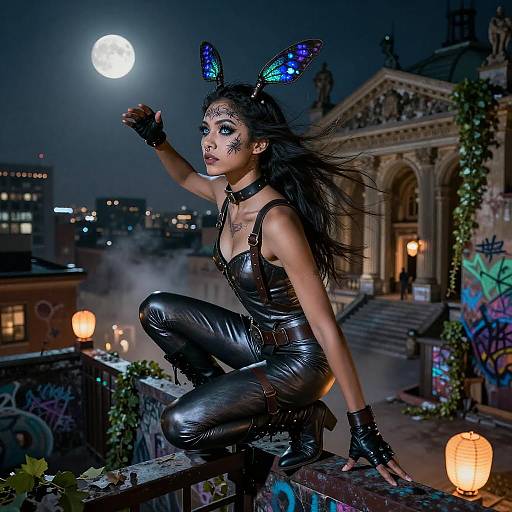 Nocturnal Vigilante on Rooftop