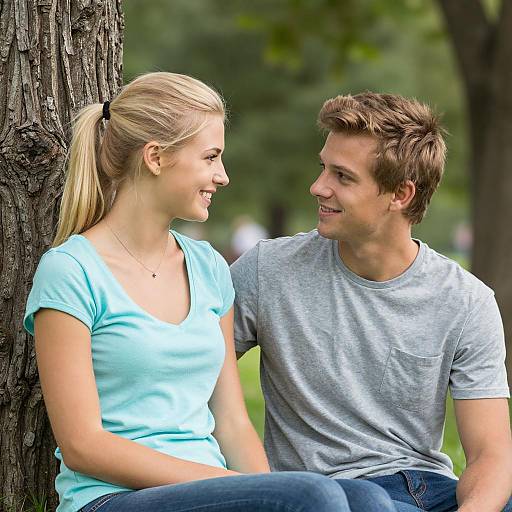 Young Couple Relaxing in Sunlit Park