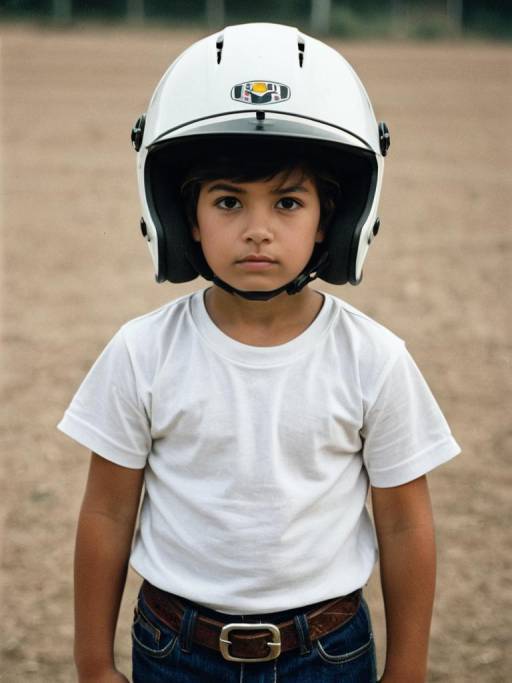 Boy Wearing White Helmet and Shirt Outdoors