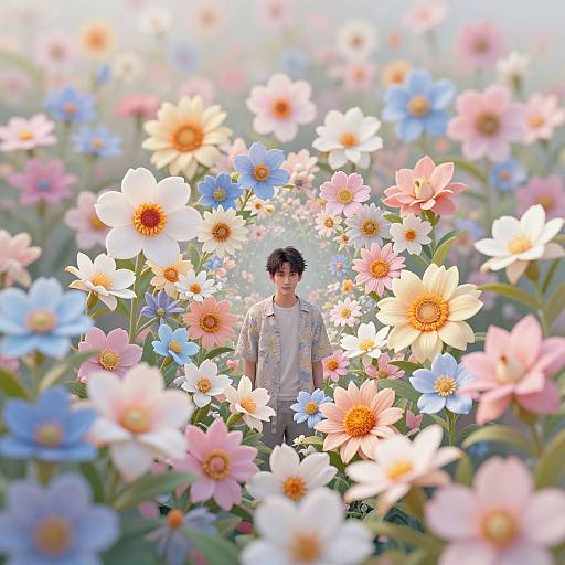 Man Among Vibrant Gardenias Dreamscape