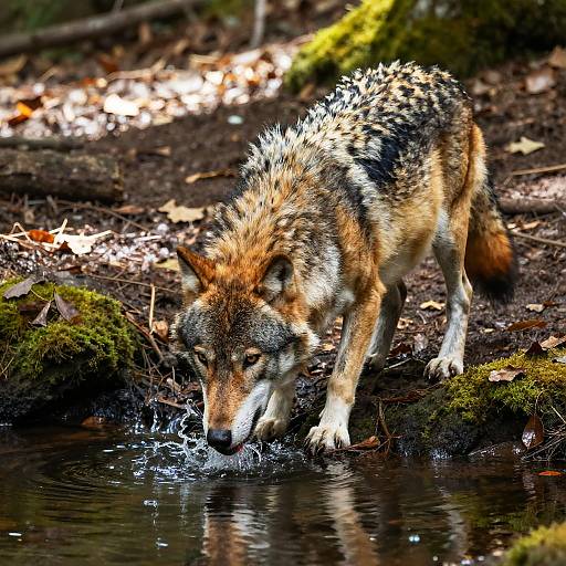 Powerful Wolf Drinking by River