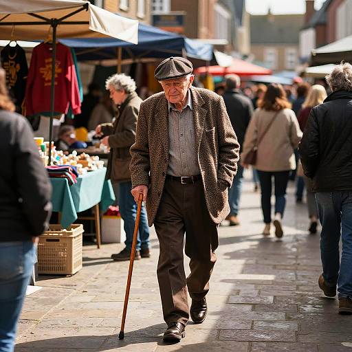Elderly Man in Vibrant Market Scene