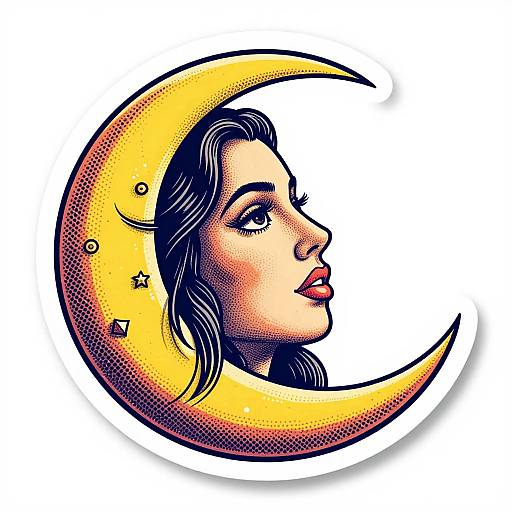 Vintage Crescent Moon Woman Sticker