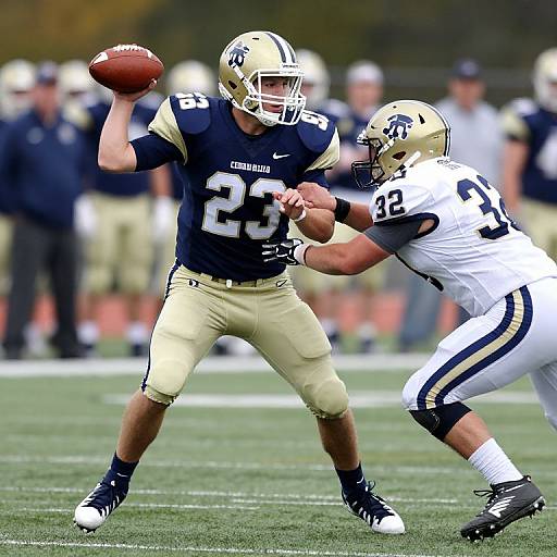Quarterback Evading Tackle in Football Game