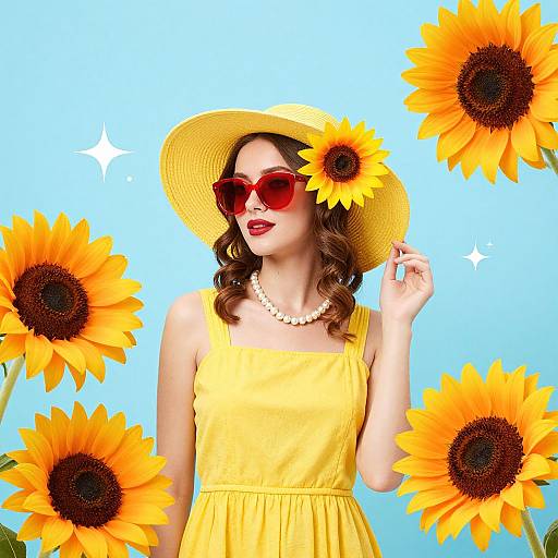 Vibrant Summer Woman with Sunflowers