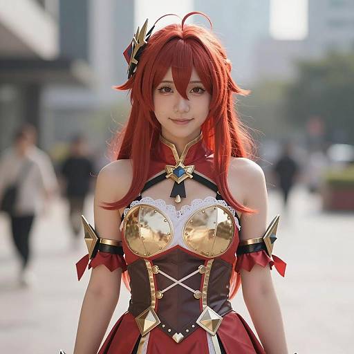 Cosplay of Aki Hayakawa in Fantasy Armor Dress