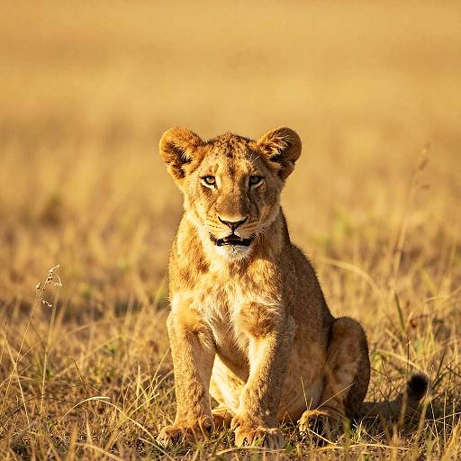Young Lion Cub in Golden Grass