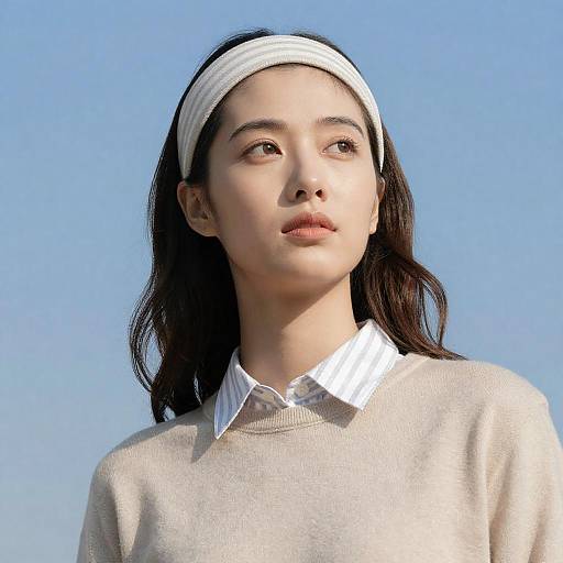 Contemplative Woman Under Bright Blue Sky