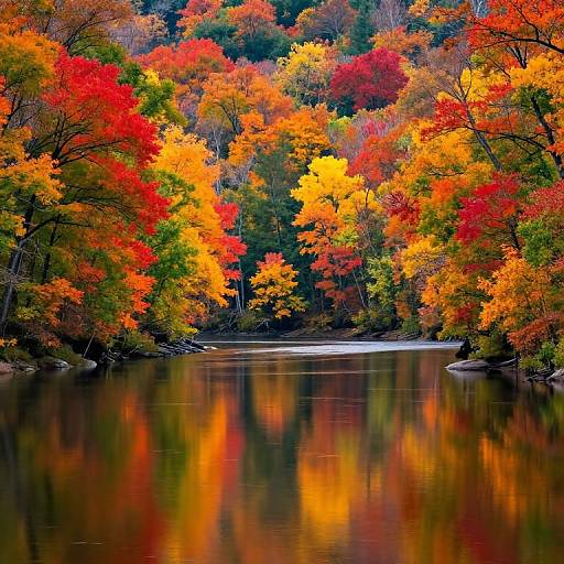 Vibrant Autumn Foliage by River