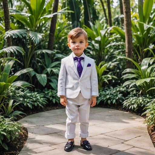 Young Boy in White Tuxedo Outdoors