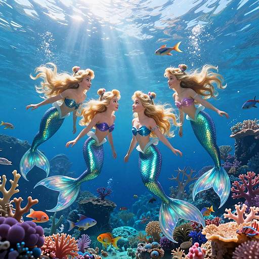 Blonde Disney Princesses Exploring Underwater Kingdom