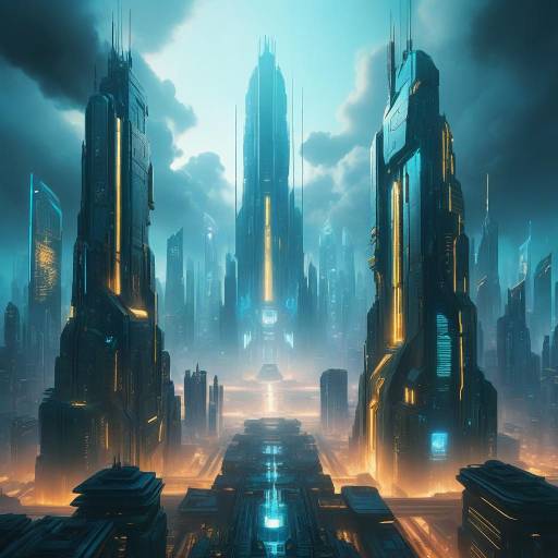 Futuristic Skyscraper in Mist and Light Futuristic Skyscraper in Mist and Light