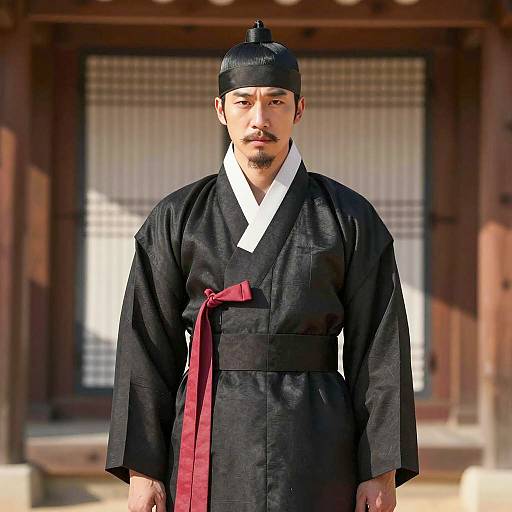 Man in Traditional Black Korean Hanbok