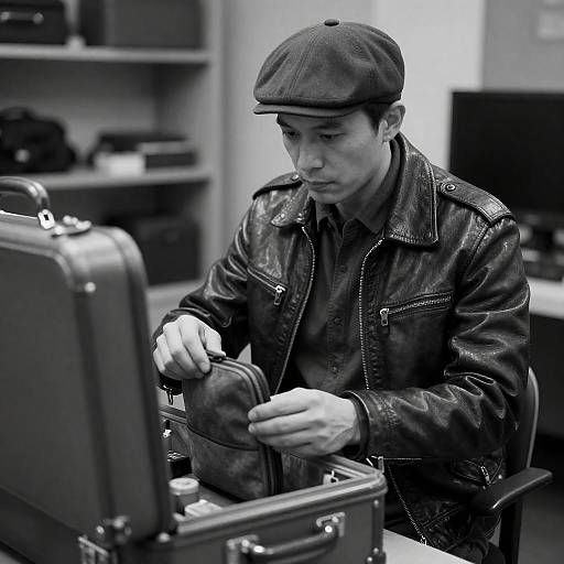 Mysterious Man with Suitcase in Focus
