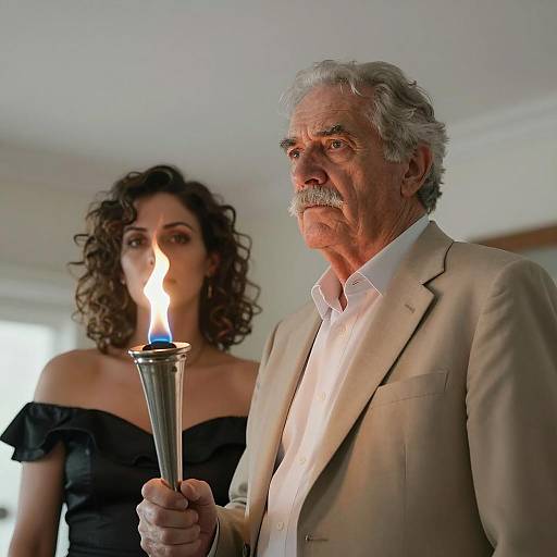 Mysterious Duo with Torch and Flames