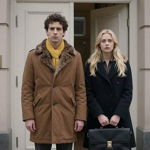 Serious Couple by the White Door