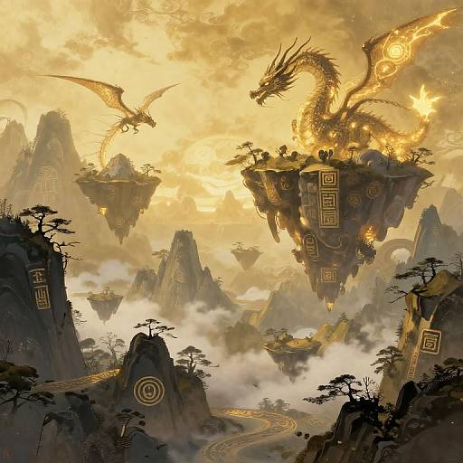 Magical Mountain Range with Glowing Dragons