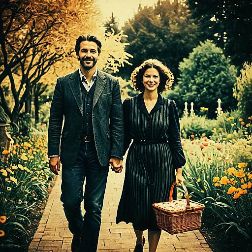 Nostalgic Garden Picnic Couple Portrait Warm