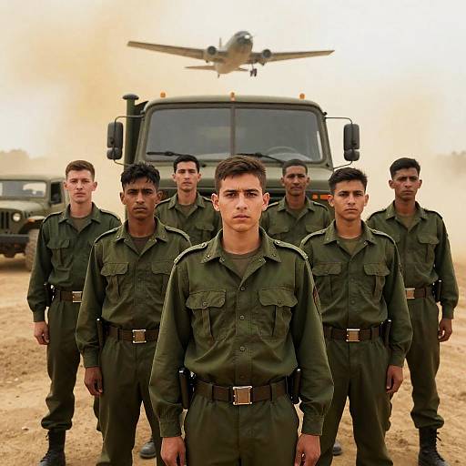 Military Soldiers in Action Under Dusty Sky