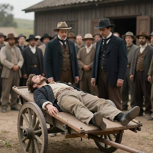 Unconscious Man on 19th-Century Cart Scene