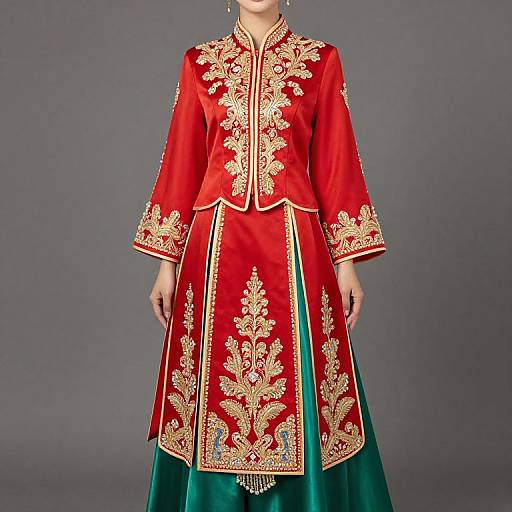 Elegant Woman in Embroidered Dress