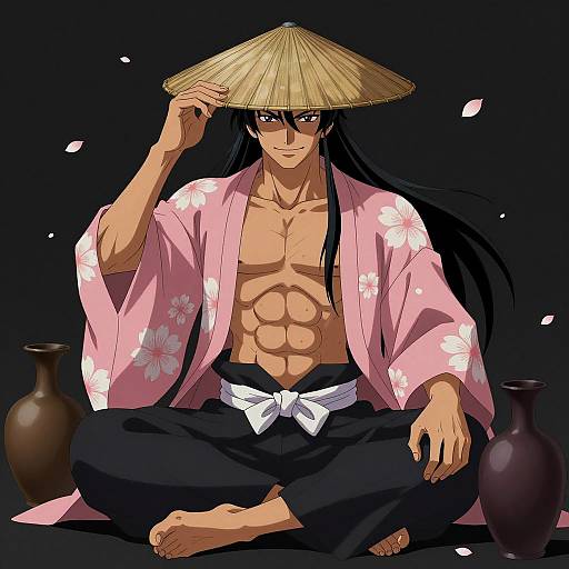 Muscular Man in Floral Kimono Illustration