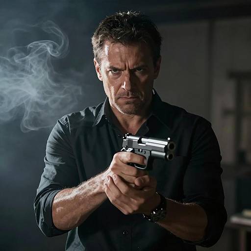 Intense Middle-Aged Man with Gun
