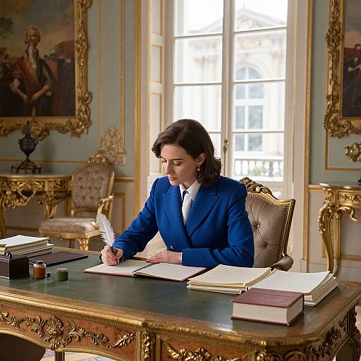 Woman Writing in Ornate Room