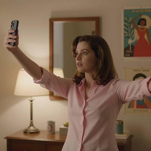 1990s Woman Posing with Phone and Decor