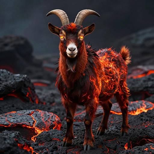 Fiery Ember-Eyed Goat on Volcanic Lava