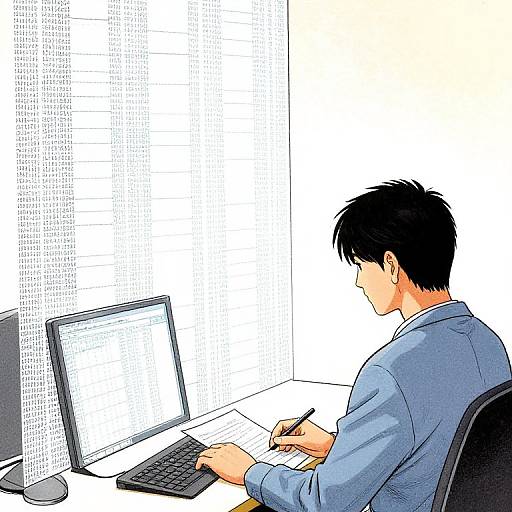 Manga Style Japanese Programmer Compressing Data