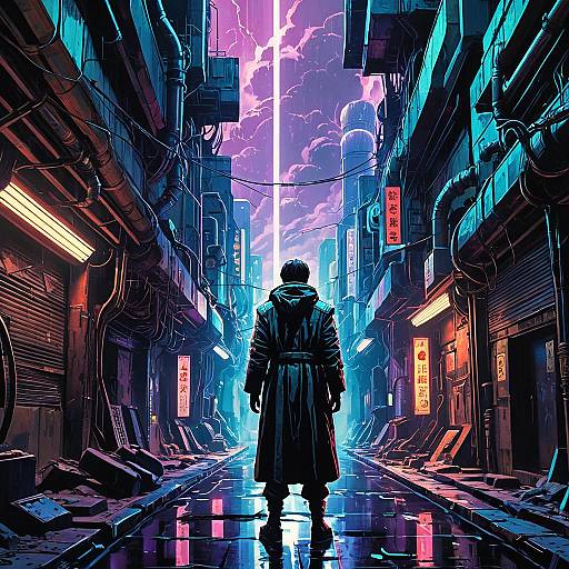 Cyberpunk Neon Alley with Mysterious Figure