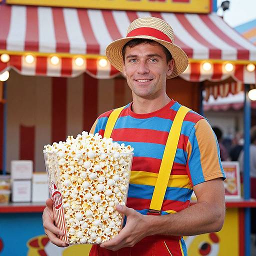 Vibrant Circus Popcorn Seller Scene