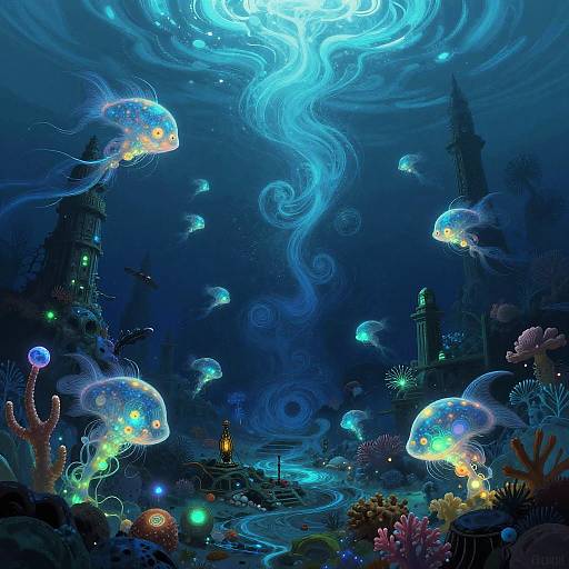 Surreal Bioluminescent Underwater Realm