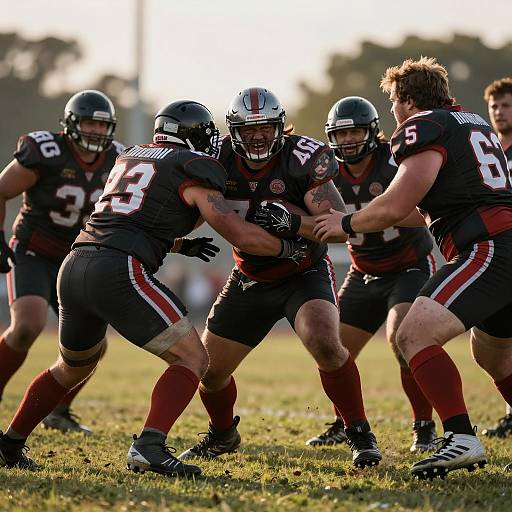 American Football Team in Action during Golden Hour