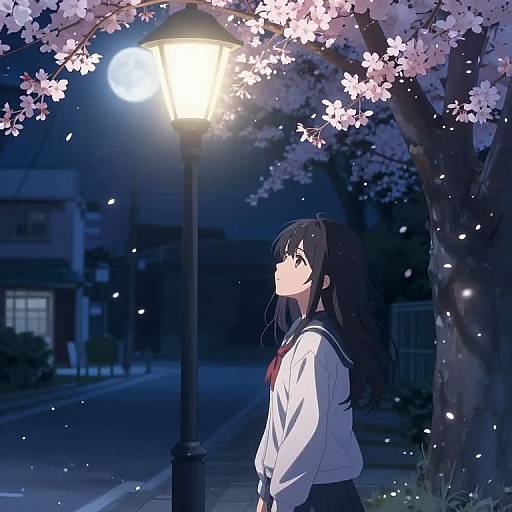 Ethereal Anime Girl Under Moonlight