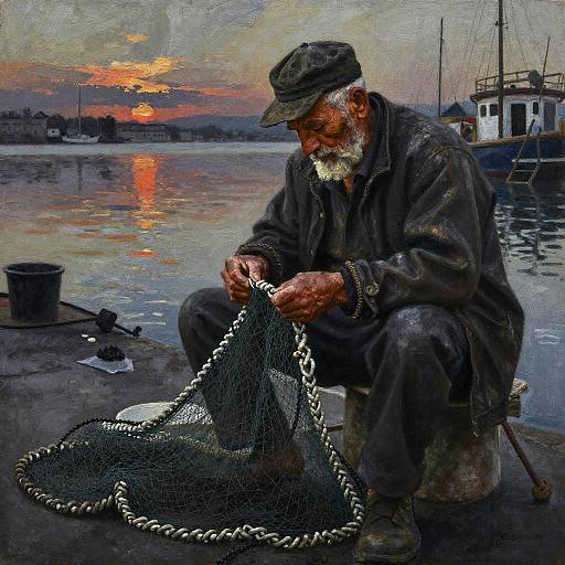 Charcoal Painting of Old Fisherman