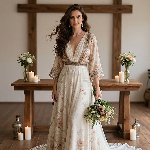 Bohemian Bride at Rustic Altar