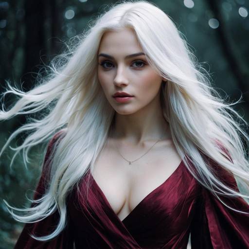 Portrait of Woman with Long Blonde Hair in Red Dress