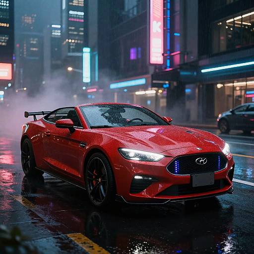 Cyberpunk Red Convertible at Night