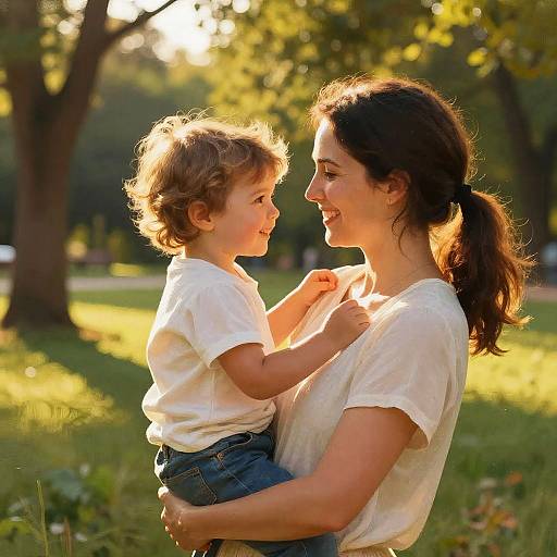 Mother's Tender Smile at Golden Hour
