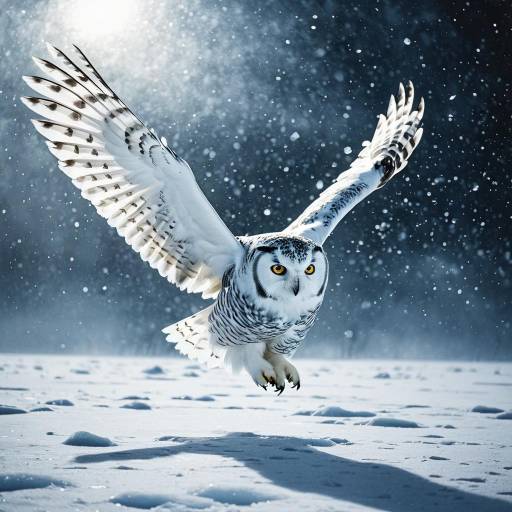 Snowy Owl in Flight over Arctic Snow