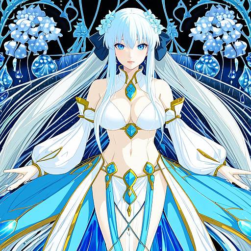 Illustration of Morgan le fay (water princess) (fate), fate/grand order in the style of Gegeron