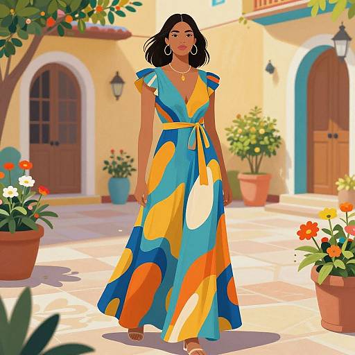 Stylish Woman in Vibrant Courtyard