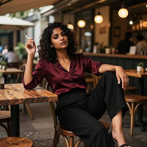 Expressive South Asian Woman in Café