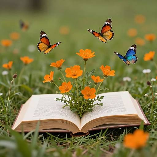 Meadow of Blooming Books and Butterflies