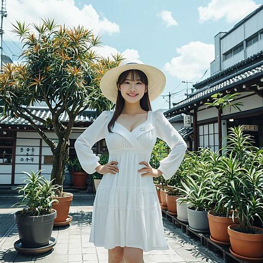 Smiling Girl in White Dress Outdoors